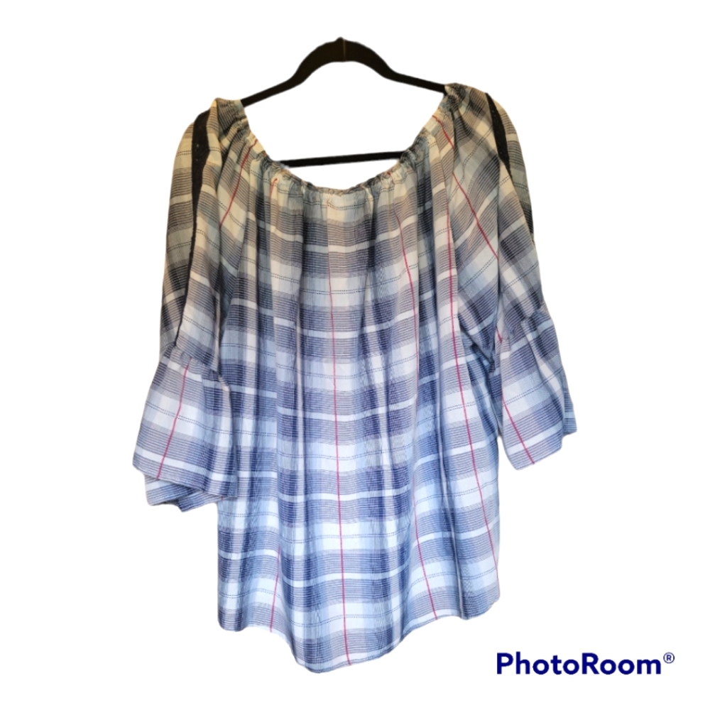 Westport, Tunic, 3X, Blue, white, red, 3/4 sleeves,